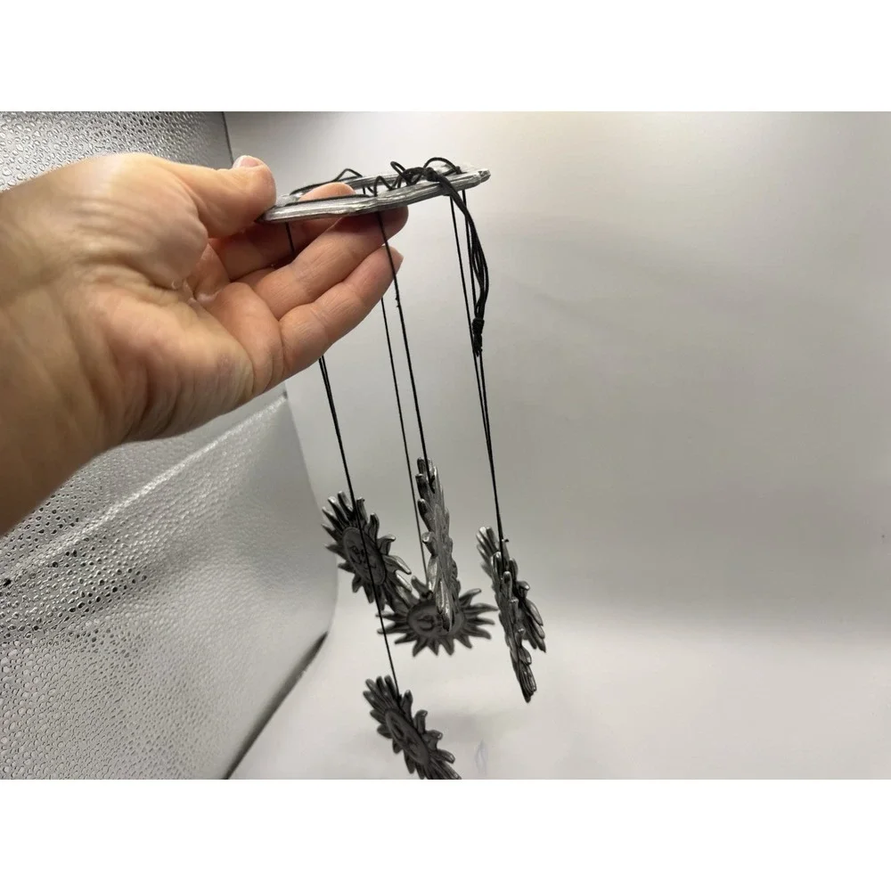 Spooniques Celestial Sun Face Wind Chime Vintage Silver Tone Hanging Decor 6 Sun